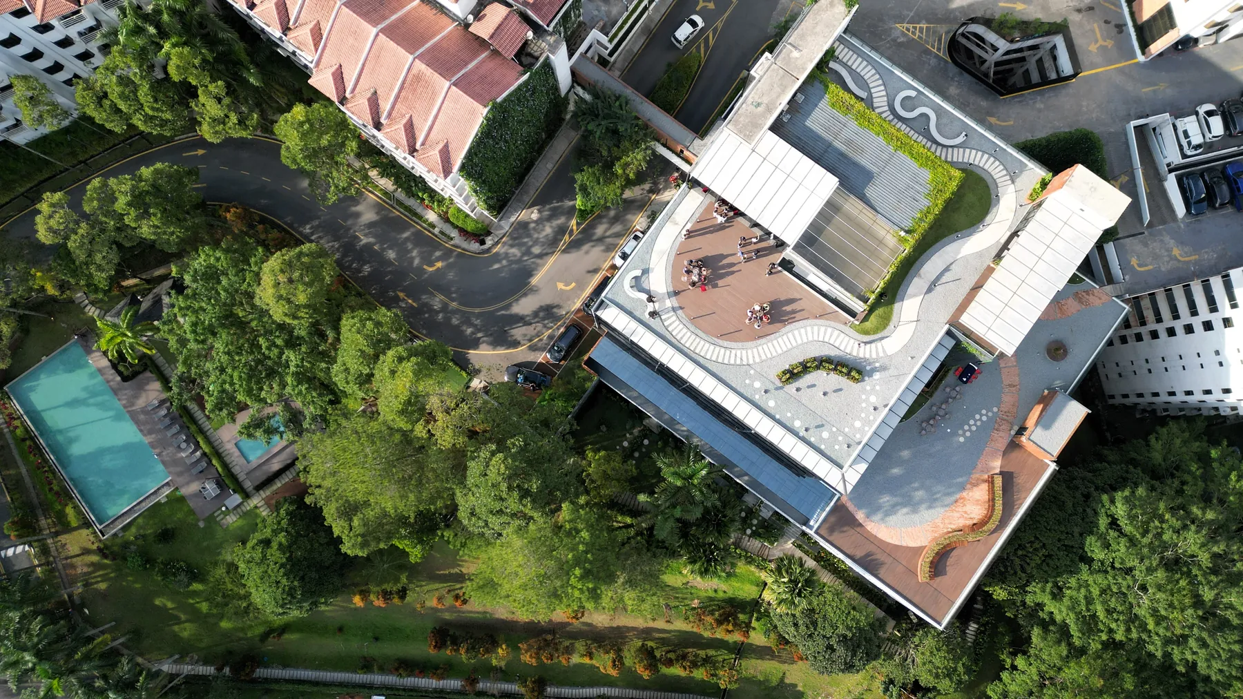 Kempas Residences Block C seen from the air, set into the Genting Highlands hillside